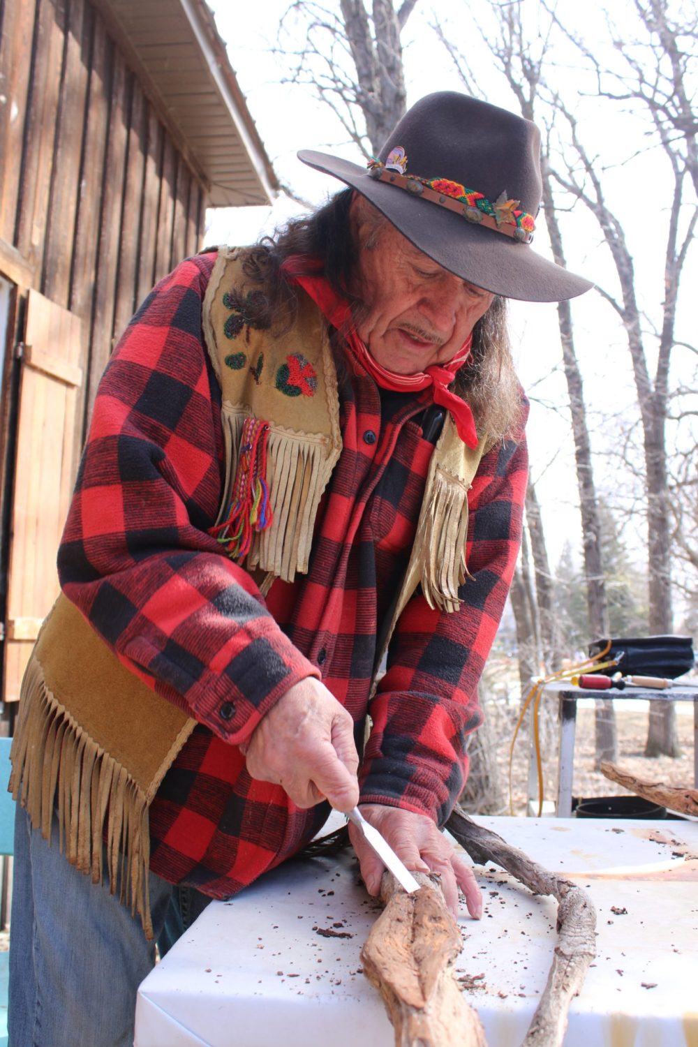 Fern Hebert demonstrates the craft of working with diamond willow.