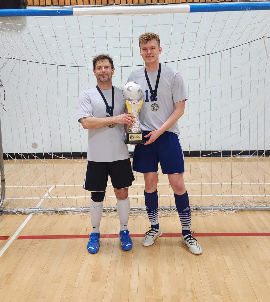 Brian Froese (left) will have a busy summer, not only suiting up for the first division Hanover Kickers in the Manitoba Major Soccer League alongside his son, but also serving as the Hanover Soccer Club's chair. Froese is only the second-ever chair of the club after Norm Anderson decided to step away this spring. (Submitted)