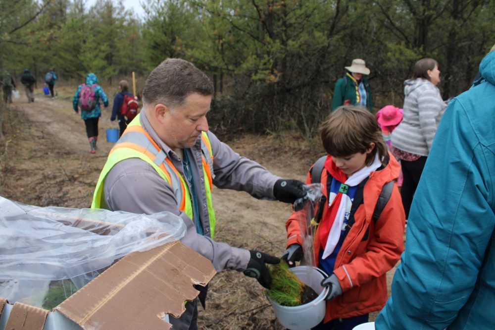 GREG VANDERMEULEN THE CARILLON
A forestry official hands out trees to a Scout.