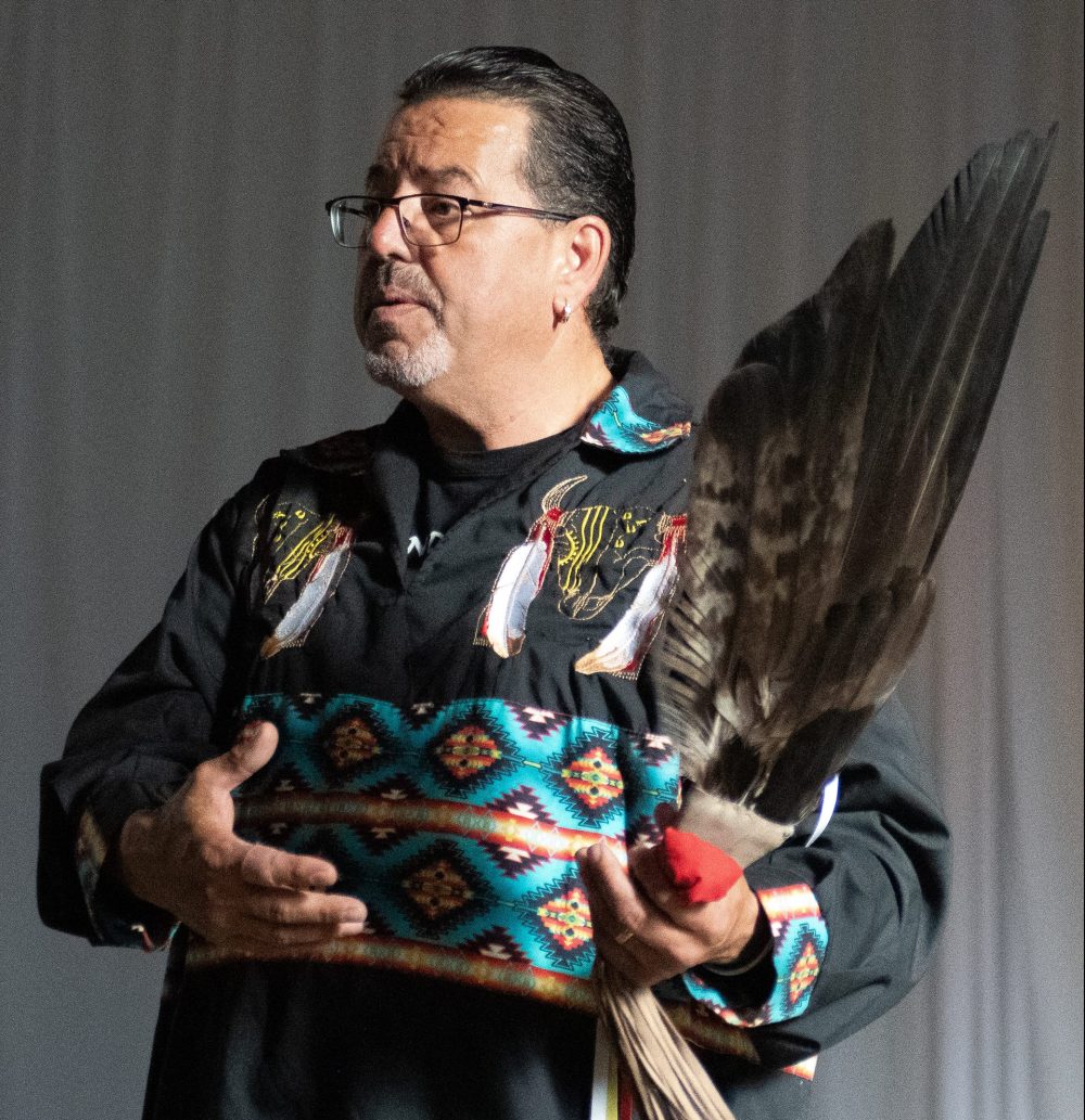 SVJETLANA MLINAREVIC THE CARILLON
Helper Cory Campbell spoke to a small crowd of about 60 people about Indigenous culture while at the same time making humerous jokes about himself during the Maawanji’iding Ziigwan (Spring Gathering) at Mennonite Heritage Village on May 30, 2024. The event was put on by the Hanover Teachers' Association and MHV to celebrate partnerships with the Indigenous community.