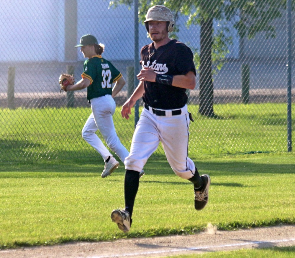 The Carillon Sultans play the West Winnipeg A's June 13 at A.D. Penner Park in Steinbach. (Cassidy Dankochik The Carillon)