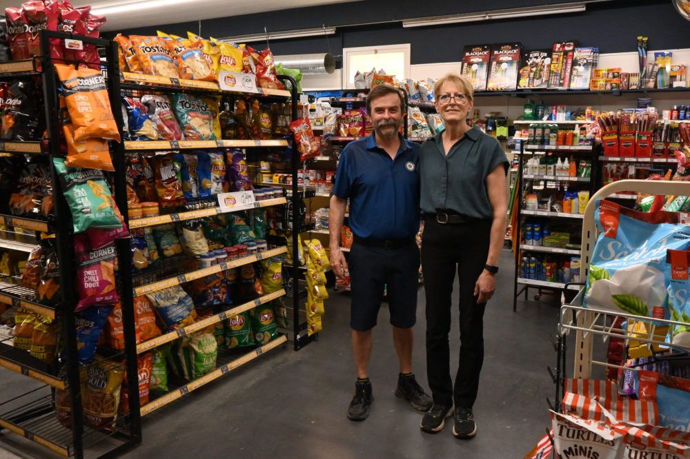 ALEX LAMBERT THE CARILLON
Murray and Corinne Machej stand next to the chips section of Carl and Kay’s Fine Foods. The two owner’s just celebrated their 50th year in business at their Main Street location in Sprague.