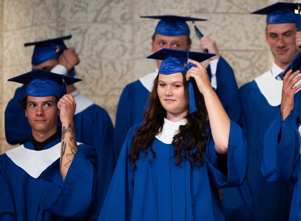 SVJETLANA MLINAREVIC THE CARILLON
Landmark Collegiate graduates flip their tassels to the other side to signify that that they are done school and moving on to adulthood on June 26, 2024, at Prairie Rose Evangelical Mennonite Church. This year's class had 24 graduates.