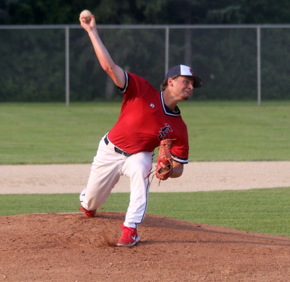 Colson Smith was a force for Elmwood in the MJBL finals, picking up two wins in the games he started, including game one July 24. (Cassidy Dankochik The Carillon)