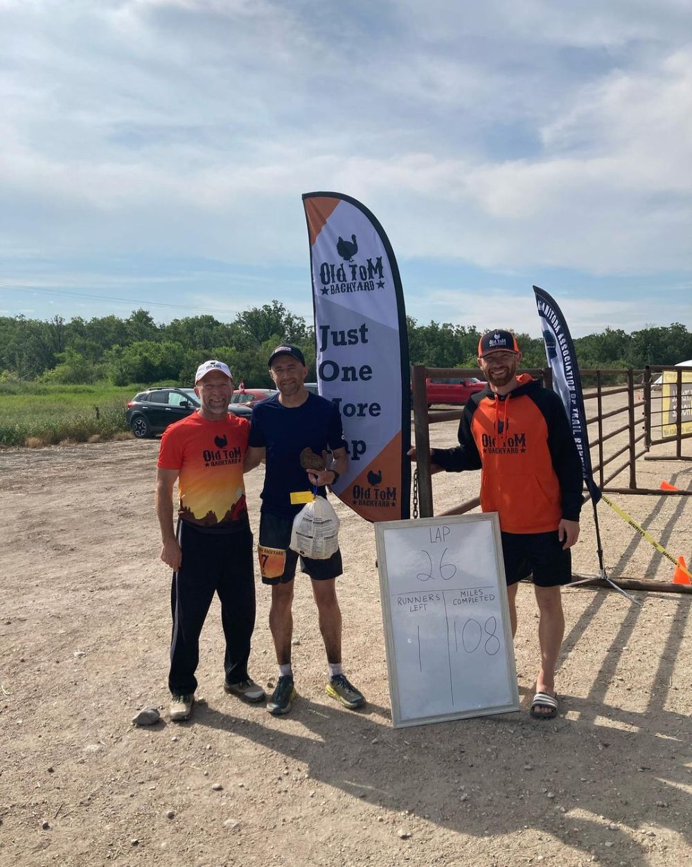 Justin Davey (centre) was the winner of the first annual Old Tom Backyard Ultramarathon, the first backyard ultramarathon in Manitoba. The race was organized by Steffan and Danny Reimer. (Instagram)