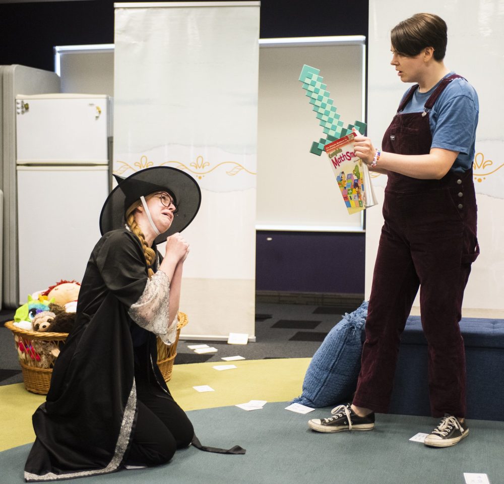 SVJETLANA MLINAREVIC THE CARILLON
Manitoba Underground Opera performed its new children’s opera Playtime for an audience at Jake Epp Library on Aug. 24, 2024. Here singer Sonia Campbell performs as Anna, a child who hates to do her homework, as she confronts the evil witch played by Chloe Thiessen.