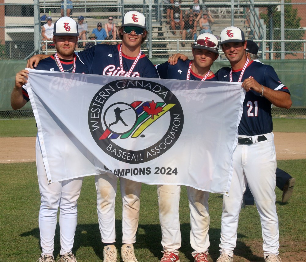 Brady Papineau was so close to avoiding a double play during the 2024 Western Canada 22U Baseball Championships, but a great play from the Elmwood first baseman ended an inning. The Sultans, MJBL champions, fell to Elmwood in the finals 3-1 Aug. 11. (Cassidy Dankochik The Carillon)