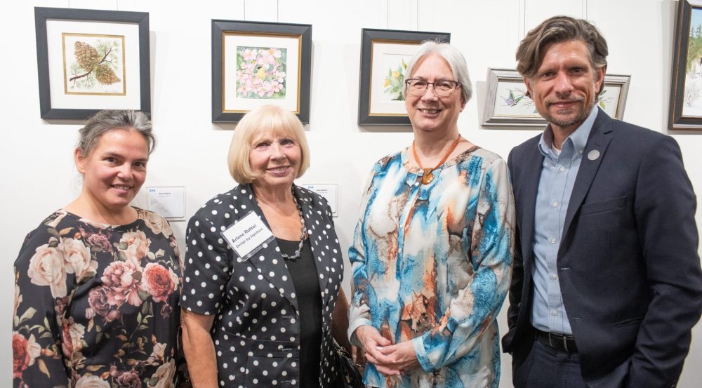 SVJETLANA MLINAREVIC THE CARILLON
Artists Swetlana Stang (left), Arlene Rattai, and Kim Gwozdz stand next to Steinbach Arts Council executive director David Klassen during their exhibit Journey in the Halll Gallery on Sept. 6, 2024. Journey will run until Oct. 11.