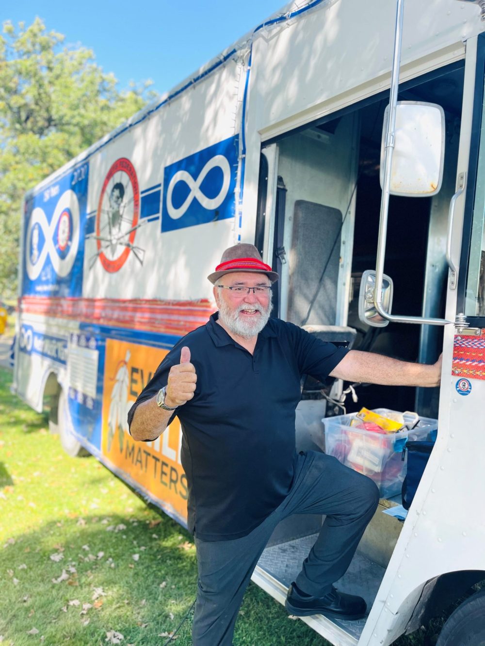 LORI PENNER THE CARILLON
Minister Alfred “Buck” Anderson, the Vice-President of the Interlake Region and the Minister of Culture & Heritage at the Manitoba Metis Federation with his Metis Music Van.