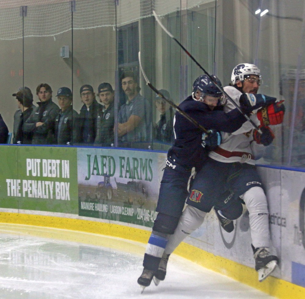 The Niverville Nighthawks edged by the Steinbach Pistons 5-4 in Manitoba Junior Hockey League action Sept 8 inside the Niverville Resource and Rec Centre. (Cassidy Dankochik The Carillon)