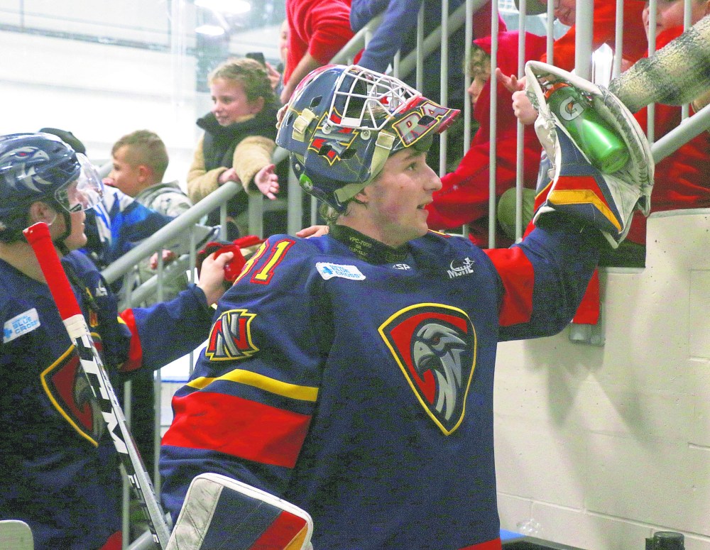 Cassidy Dankochik The Carillon
Raiden LeGall was brilliant for Niverville throughout the 2023/2024 season, and will be returning despite getting drafted by a United States Hockey League team earlier this year. LeGall posted a 0.920 save percentage, including a pair of brilliant performances in two late-season win-or-go home games to help the Nighthawks clinch a playoff spot last season.