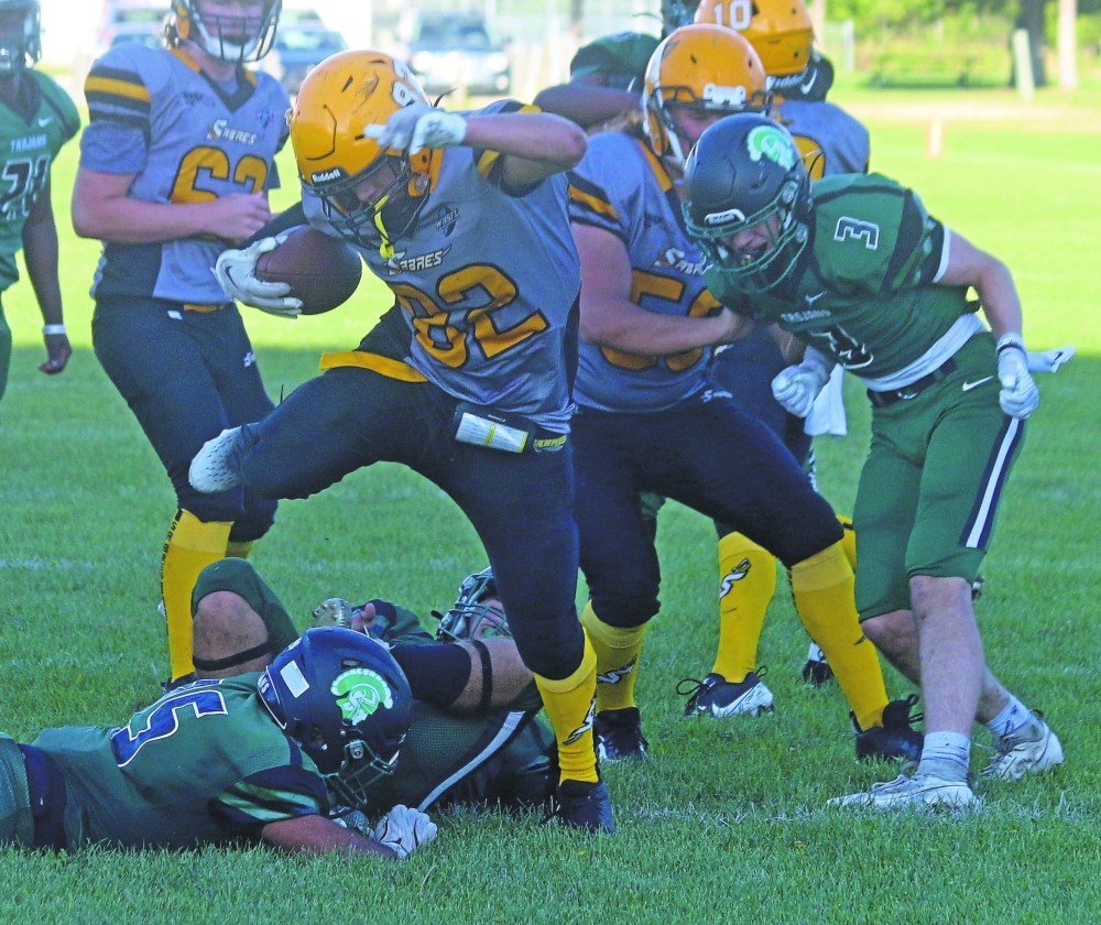 Josiah Griener's touchdown with under 30 seconds to go was the difference for the Steinbach Regional Secondary School's varsity football team in their 35-28 victory over Vincent Massey in Winnipeg Sept. 19. (Cassidy Dankochik The Carillon)