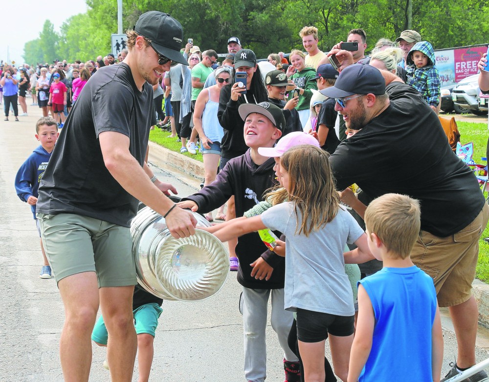 Over 1,000 people lined Main Street in Oakbank July 23 for Brett Howden’s Stanley Cup parade in 2023. Howden, a centre for the Vegas Golden Knights, brought the cup back to Oakbank to celebrate the victory. Howden is currently in camp in the final year of his contract. (Cassidy Dankochik Carillon Archives)