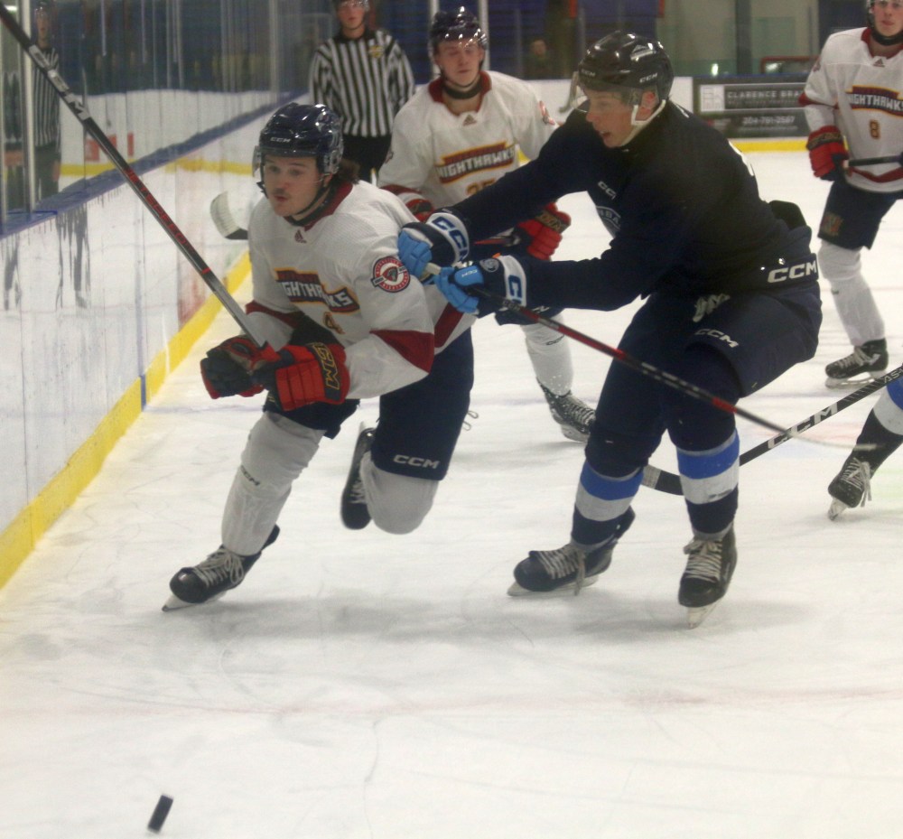 The Niverville Nighthawks edged by the Steinbach Pistons 5-4 in Manitoba Junior Hockey League action Sept 8 inside the Niverville Resource and Rec Centre. (Cassidy Dankochik The Carillon)