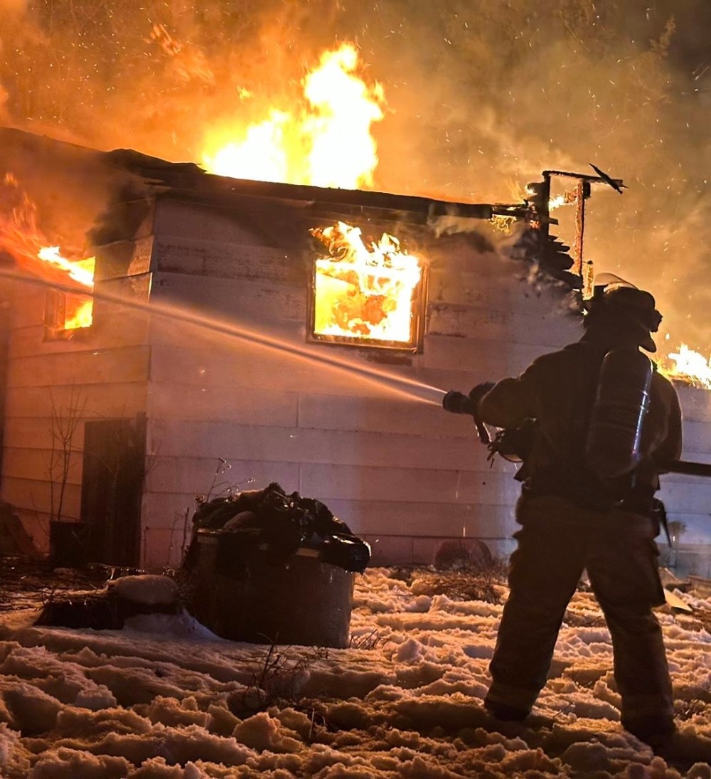 submitted
Reynolds firefighter Kevin Cabral takes on the flames this past winter.
