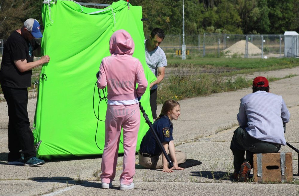 GREG VANDERMEULEN THE CARILLON
Actor Lorna Wright plays her role as crew hold up a green screen for the background.