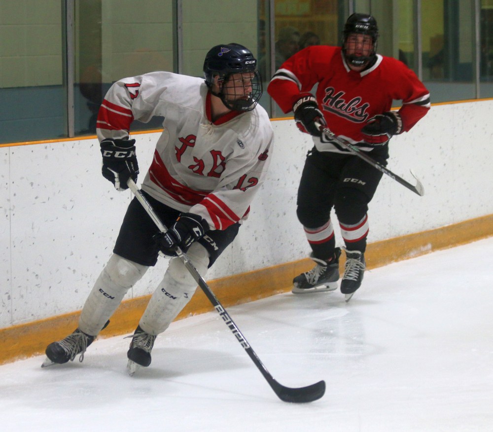 Aspiring La Broquerie Habs junior B players took to the ice in Steinbach for the final session of the team's open tryouts Sept. 7. (Cassidy Dankochik The Carillon)