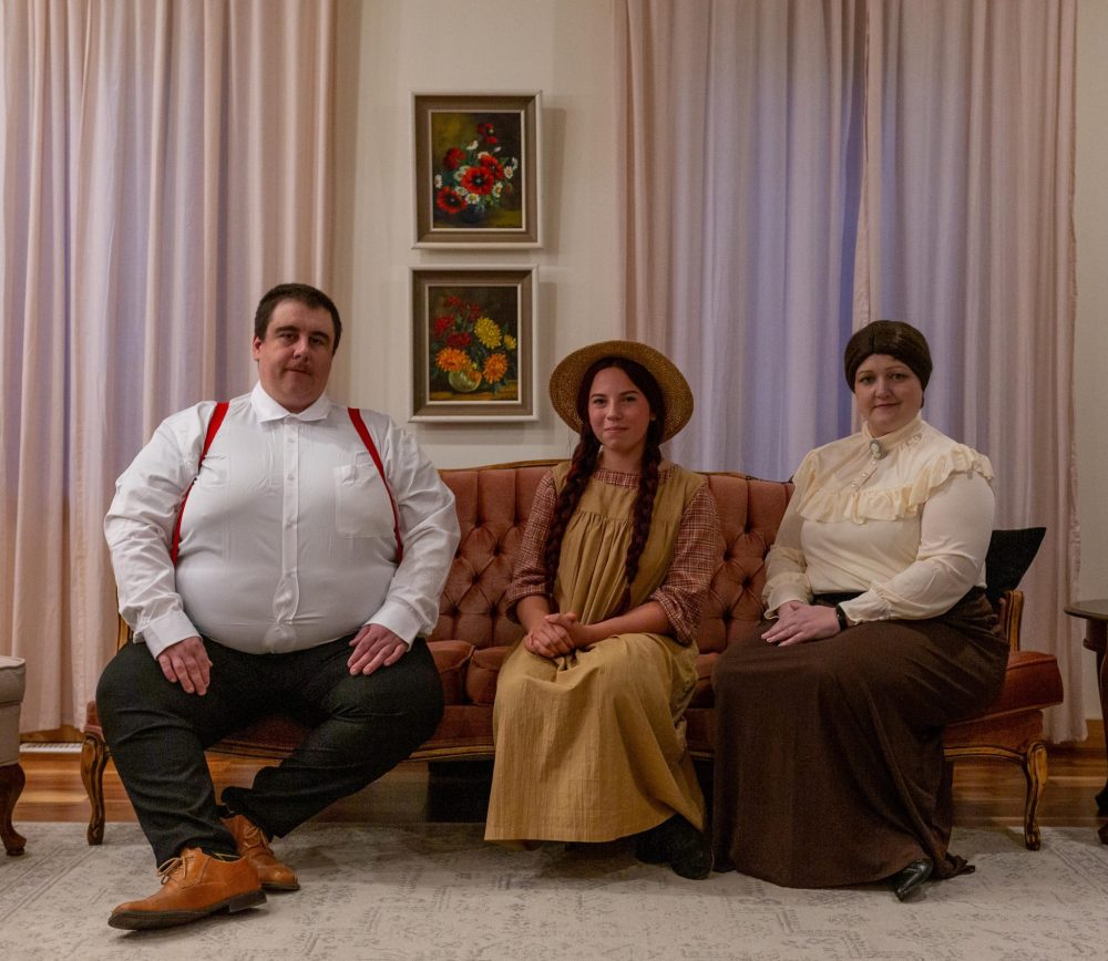 Photo by Melanie Froese
Michael Williams and Ruth Reimer play Matthew and Marilla Cuthbert while Violet Kirpluk plays Anne Shirley in the Storytellers production of Anne of Green Gables.