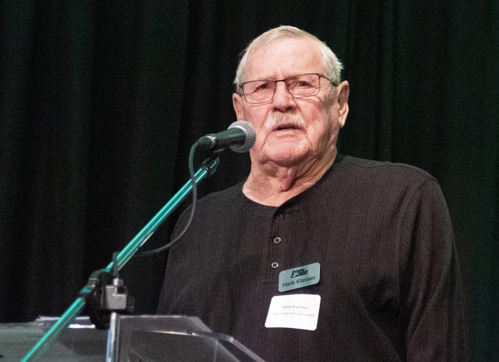 SVJETLANA MLINAREVIC THE CARILLON
Hank Klassen from South East Helping Hands gives a speech after accepting the Legacy Award, which acknowledges an individual who commits their time, resources, and influence to improve and invest in their local community. The award was given on the evening of Oct. 24, 2024, at the Friedensfeld Community Centre during the Steinbach Chamber of Commerce's Business Excellence Awards.