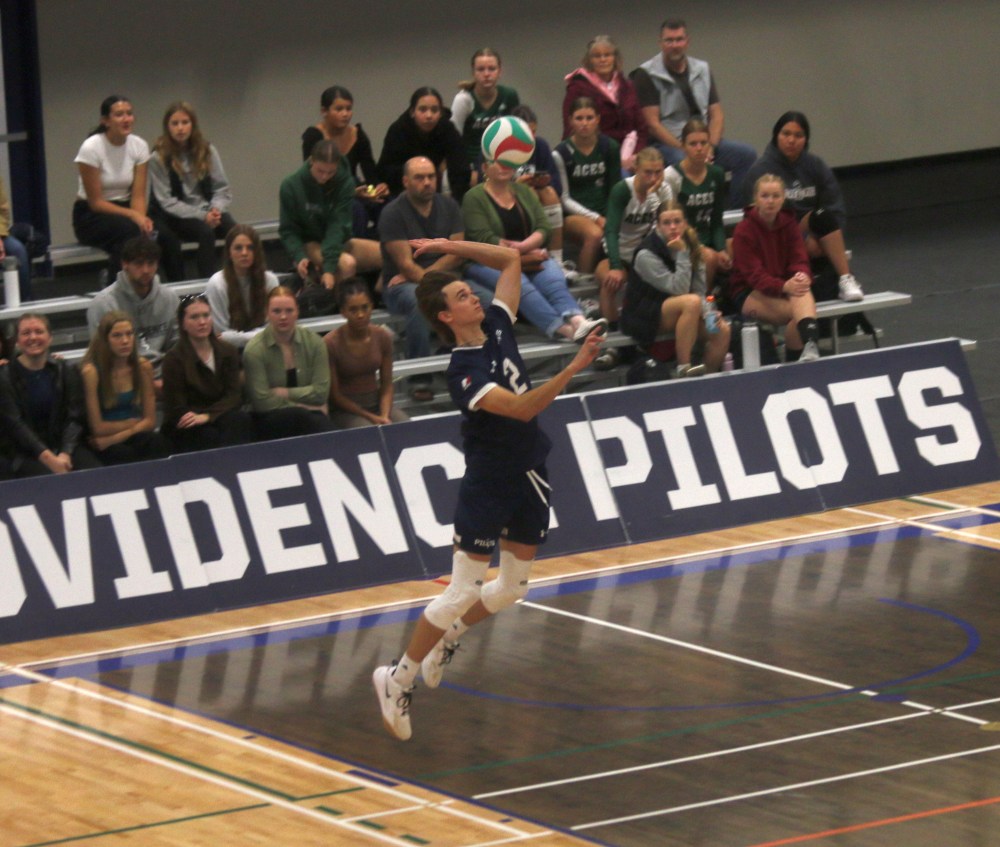 Both of Providence's volleyball teams came away with straight sets victories over Assiniboine in their Manitoba league opener. (Cassidy Dankochik The Carillon)