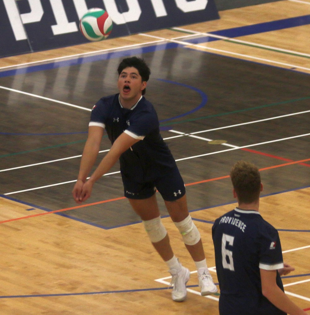 Both of Providence's volleyball teams came away with straight sets victories over Assiniboine in their Manitoba league opener. (Cassidy Dankochik The Carillon)