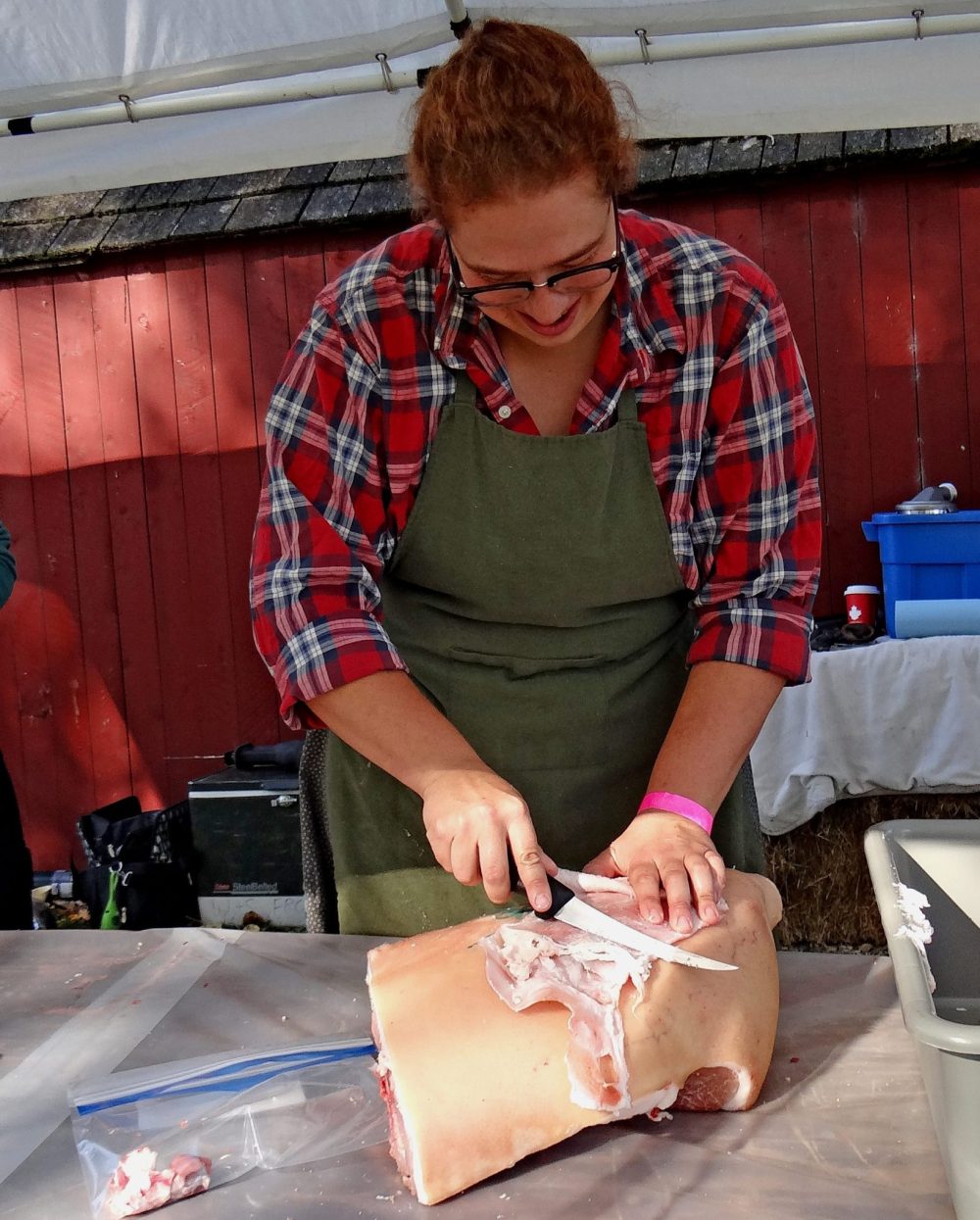 WES KEATING THE CARILLON
Mary Goertzen, a welcome volunteer, drove in from Gimli early in the morning to give the Froese family a hand with their butchering efforts during Fall on the Farm Day.