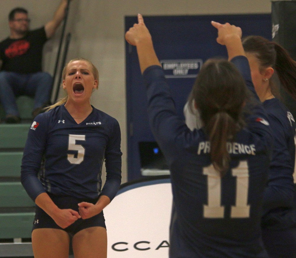 Both of Providence's volleyball teams came away with straight sets victories over Assiniboine in their Manitoba league opener. (Cassidy Dankochik The Carillon)
