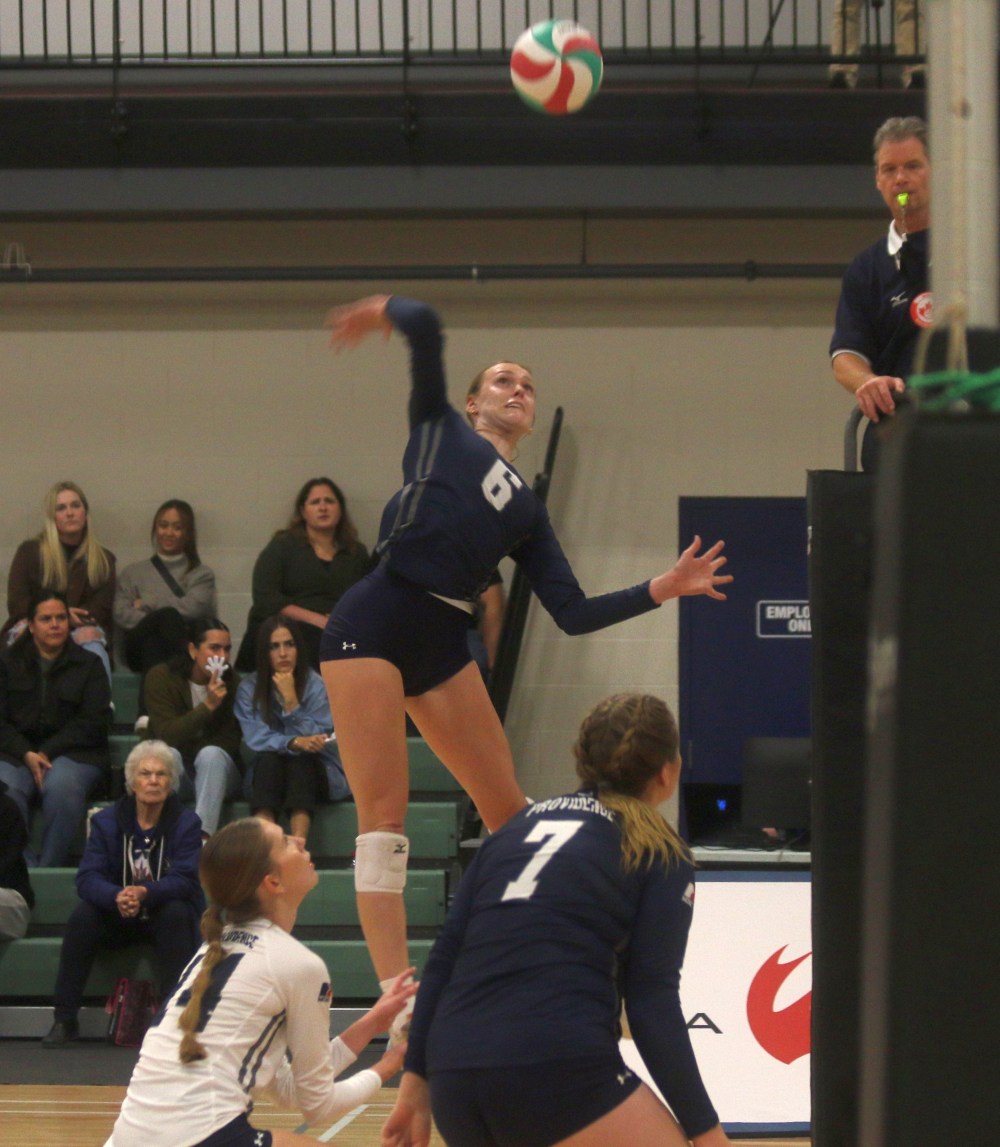 Both of Providence's volleyball teams came away with straight sets victories over Assiniboine in their Manitoba league opener. (Cassidy Dankochik The Carillon)