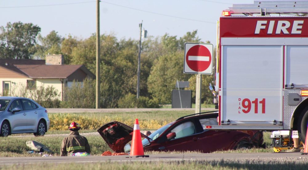 GREG VANDERMEULEN THE CARILLON
Injuries resulting from a crash on Highway 12 at the intersection of Provincial Road 311 on Sept. 26 did not appear to be life threatening according to RCMP.
