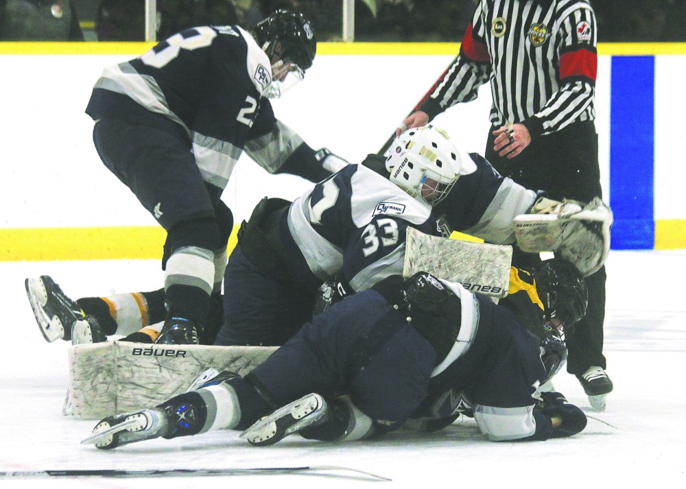 Xtreme goalie Josh Rach nabbed a one game suspension for his role in a line brawl to end the game against Macdonald. (Cassidy Dankochik The Carillon)