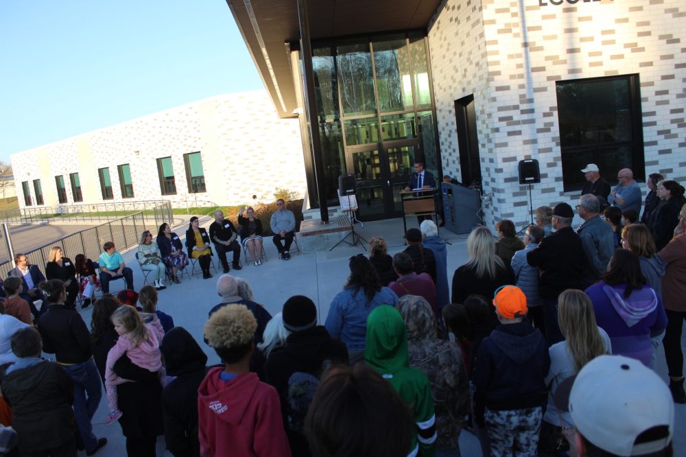 CHRIS GAREAU THE CARILLON
Crowd at ribbon cutting ceremony Oct. 23 for École St Malo School's expansion.