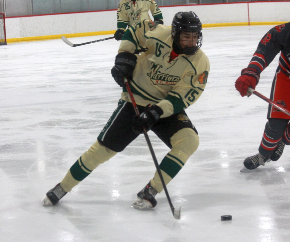 The St Malo warriors came away with a lopsided 7-1 victory over Selkirk on the afternoon they honoured defenseman Colton Magne for breaking the CRJHL's all time defenseman point record. (Cassidy Dankochik The Carillon)