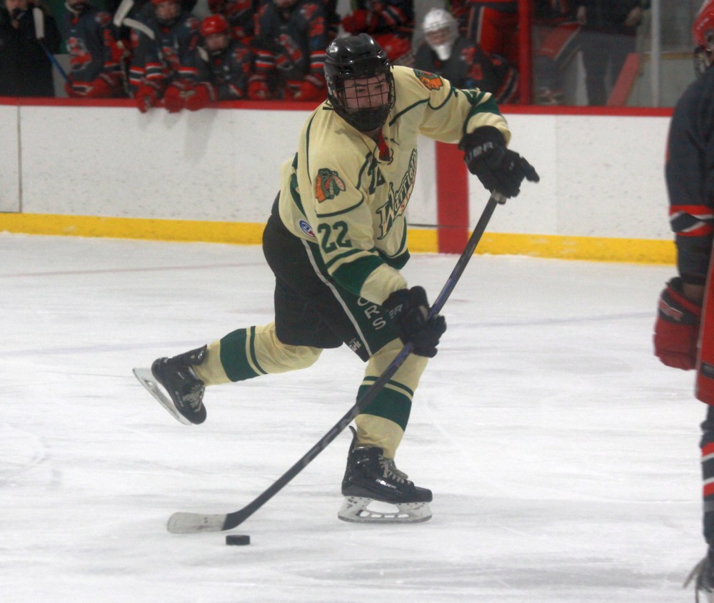 The St Malo warriors came away with a lopsided 7-1 victory over Selkirk on the afternoon they honoured defenseman Colton Magne for breaking the CRJHL's all time defenseman point record. (Cassidy Dankochik The Carillon)