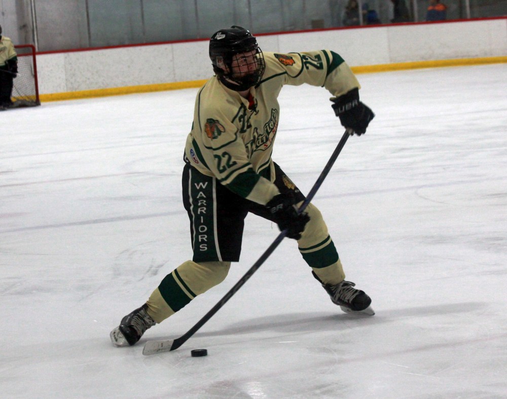 The St Malo warriors came away with a lopsided 7-1 victory over Selkirk on the afternoon they honoured defenseman Colton Magne for breaking the CRJHL's all time defenseman point record. (Cassidy Dankochik The Carillon)