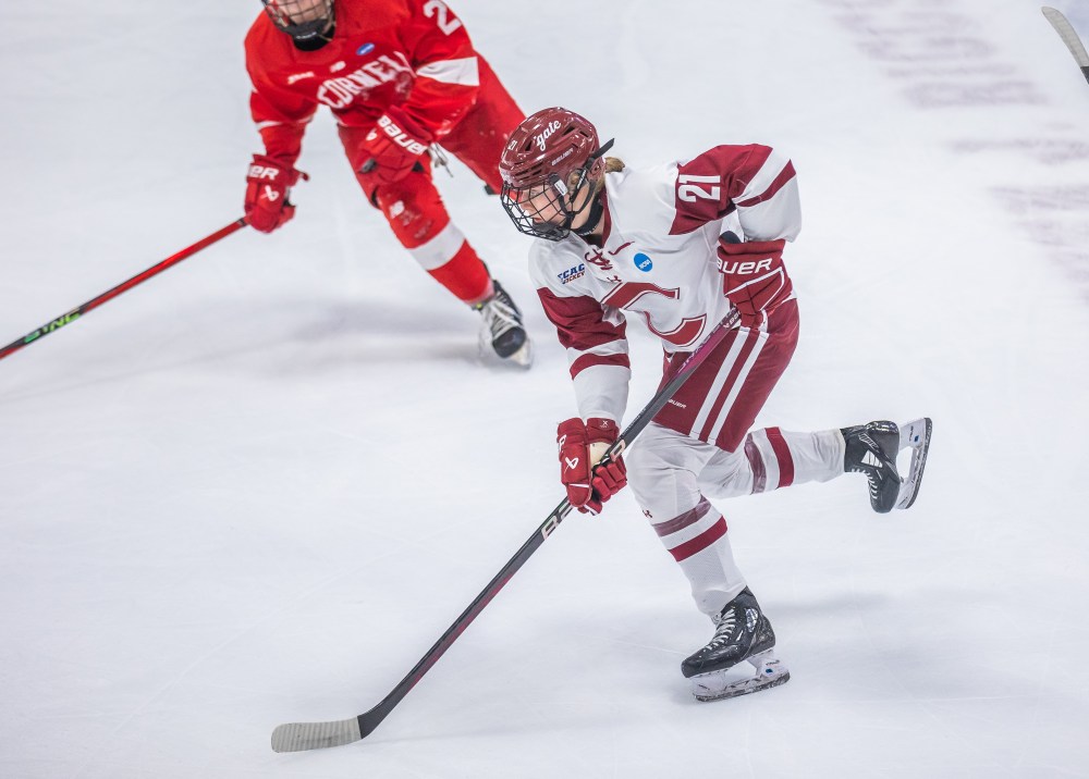 St Adolphe's Avery Pickering helped lead the Colgate Raiders to a berth in the NCAA's Frozen Four, defeating Cornell 7-1 in a regional final. (Olivia Hokanson Colgate Athletics)