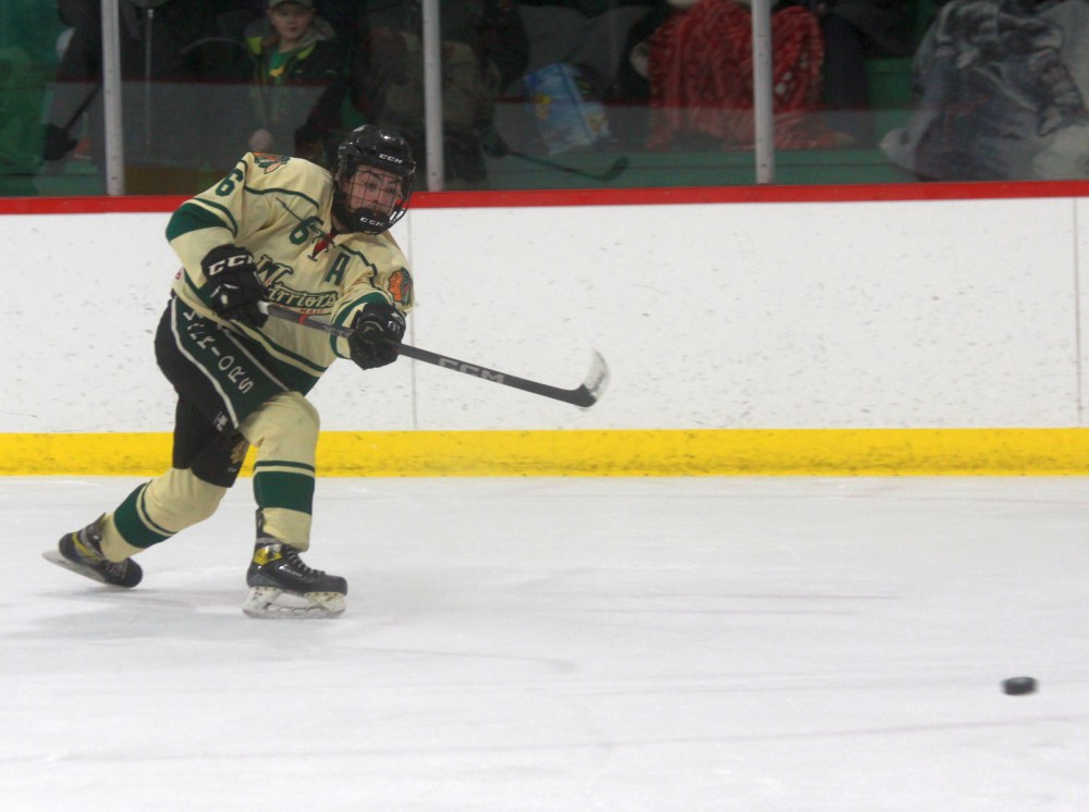 The St Malo warriors came away with a lopsided 7-1 victory over Selkirk on the afternoon they honoured defenseman Colton Magne for breaking the CRJHL's all time defenseman point record. (Cassidy Dankochik The Carillon)