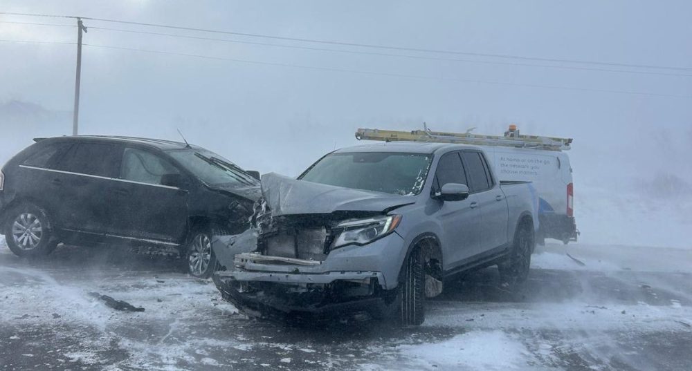 submitted
Traffic on Highway 52 on the east edge of Steinbach is closed for four hours after a pile-up Jan. 17. La Broquerie Fire Department set up a command centre as the injured were taken to hospital and crews cleaned up.
