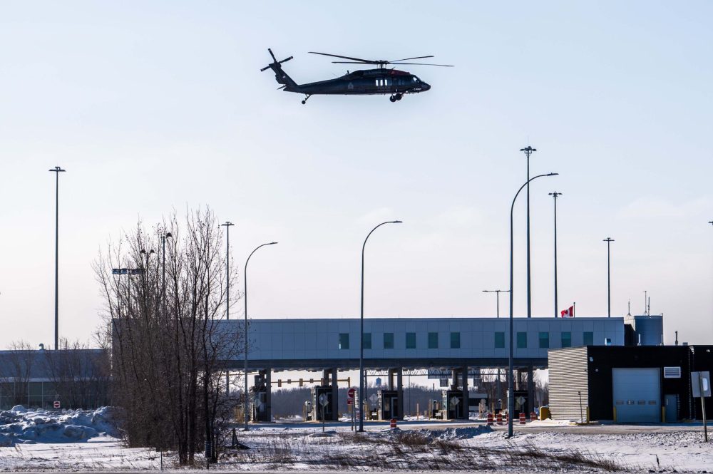 RCMP HANDOUT
A Black Hawk flies over the port of entry.