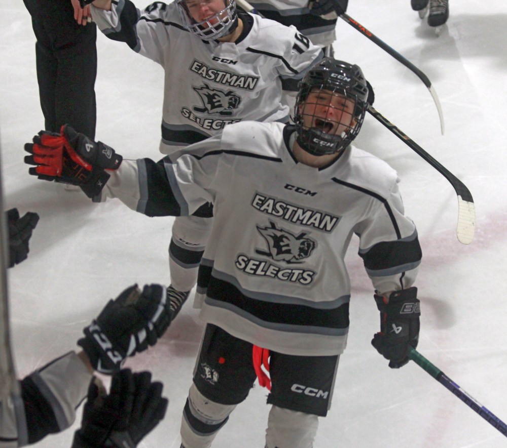 The Eastman Selects did a lot of celebrating during their first-round series against the Interlake Lightning, picking up consecutive shutout victories in a 3-0 series sweep, including at the Niverville Centennial Arena Feb. 19. (Cassidy Dankochik The Carillon)
