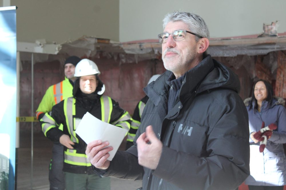 GREG VANDERMEULEN THE CARILLON
SBC president Dave Reimer shared his excitement with those gathered at Tuesday’s event.