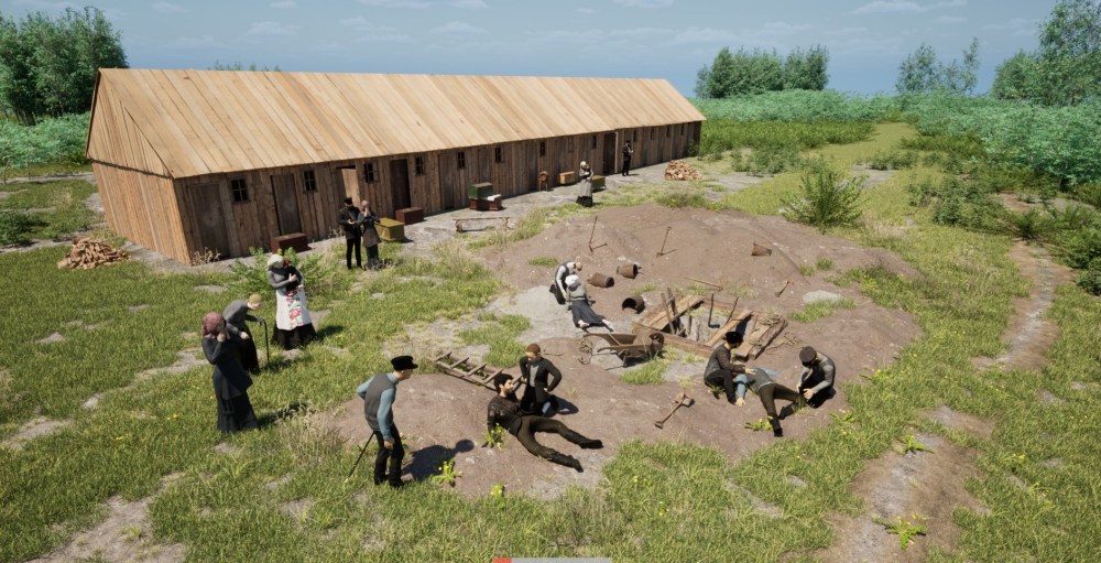 The well incident at the immigration sheds – Illustration by Brent Wiebe, Halbstadt, MB.