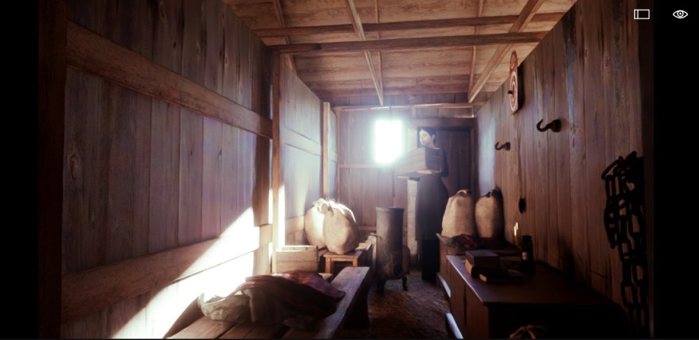 Illustration of immigration shed interior by Brent Wiebe, Halbstadt, Manitoba.