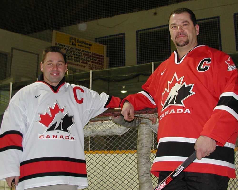 Chris Maxemuck and John Messner captain teams involved in a 36-hour hockey marathon to set a Guinness world record, and at the same time, raise funds for a stronger recreation program and improved facilities in the community of Lorette. (Carillon Archives)