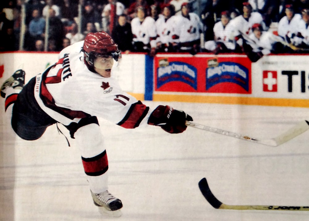 Ian White delivers one of his patented blasts from the point during Canada’s 4-0 win over the Czech Republic at the World Junior Hockey Championship in Halifax. (Carillon Archives)
