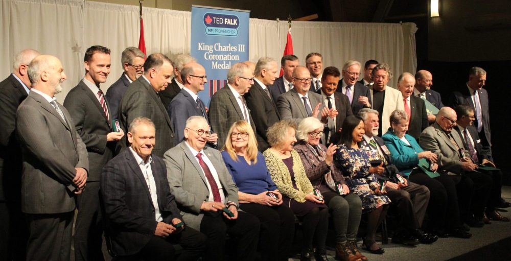 CHRIS GAREAU THE CARILLON
Most of the 34 Southeast recipients of the King Charles III Coronation Medal gathered at Mennonite Heritage Village in Steinbach Mar. 4. Each has a biography filled with service to their community.