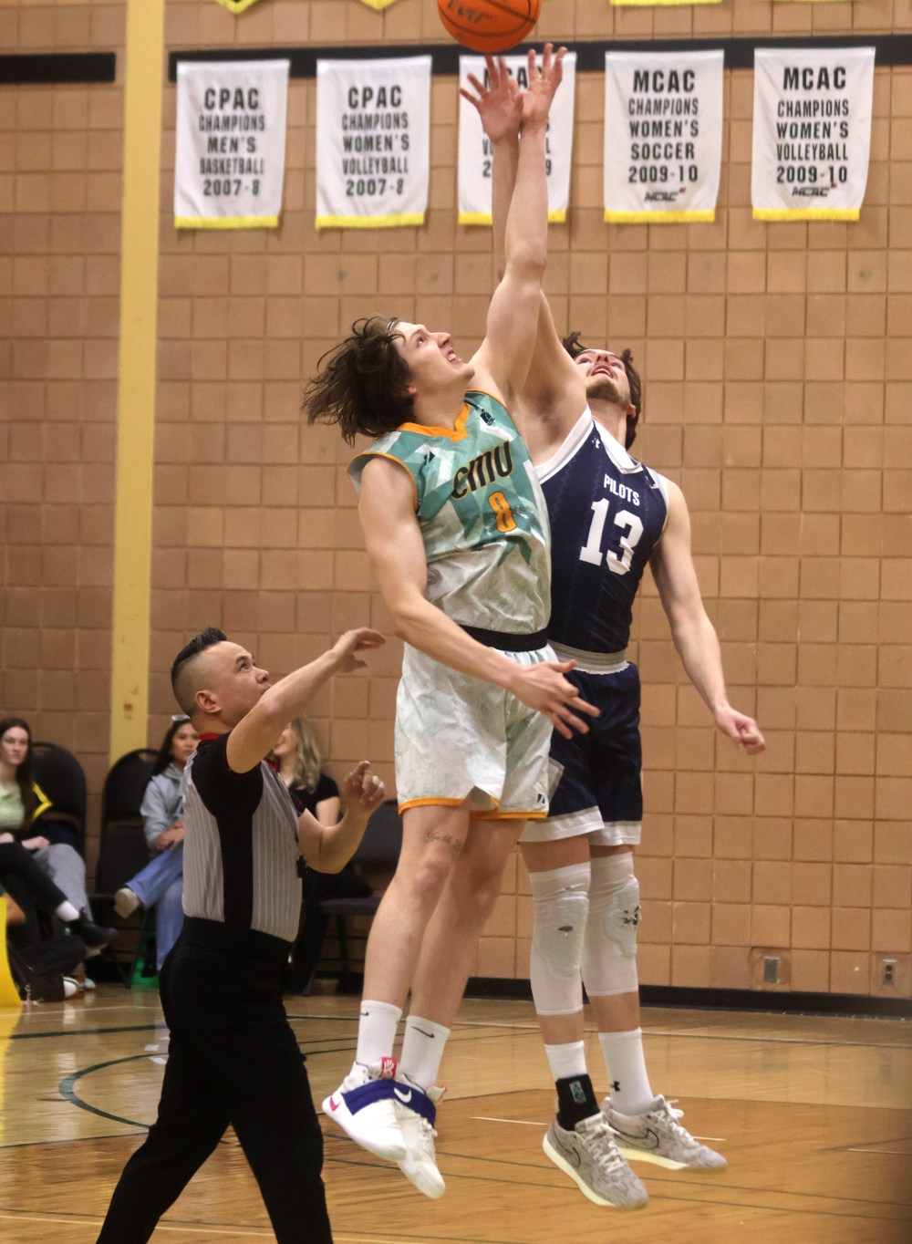 The opening tip-off may have been the closest the Pilots were to CMU during the MCAC championships, as they would go on to lose 80-36, with the Blazers doubling up Providence throughout most of the game. (Cassidy Dankochik The Carillon)