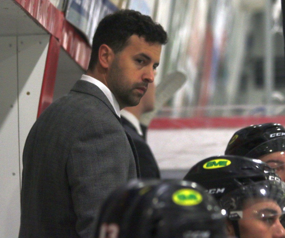 First-year Winkler Flyers head coach Matt Melo has his team leading their first-round series against Niverville 2-1. (Cassidy Dankochik Carillon Archives)