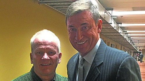 James Loewen nabbed a photo with his childhood hero Wayne Gretzky after a chance run-in with the Great One in the press box at a Phoenix Coyotes game in Arizona.