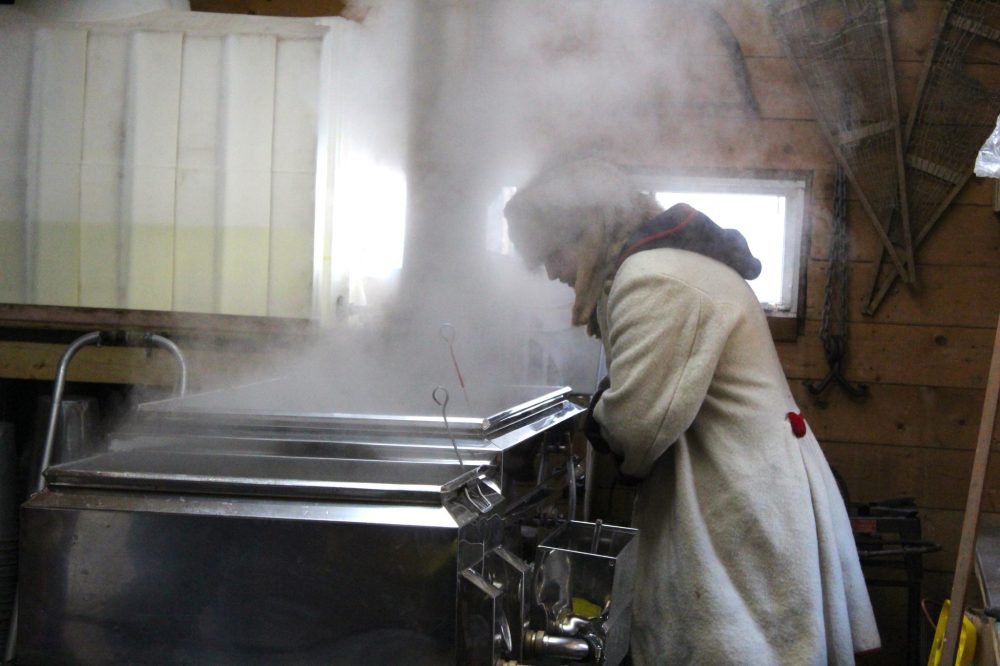 CHRIS GAREAU THE CARILLON
Evan Law checks on the maple water in the cabane a sucre during the Sugaring Off Festival hosted by the St Pierre Museum.