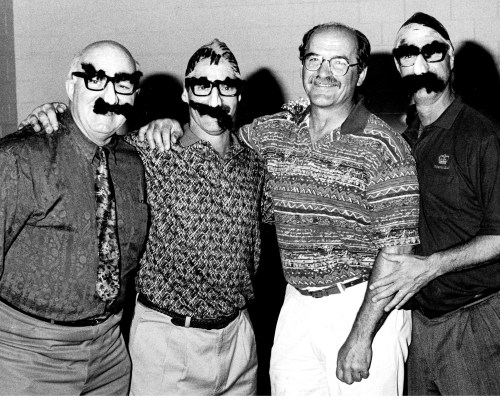 Jude Boulianne’s Winnipeg Hockey School buddies. John Gray, Rod Lindquist and Gord Tumlison, put on a hilarious skit during a retirement reception for the long time Seine River teacher, earlier this month.
